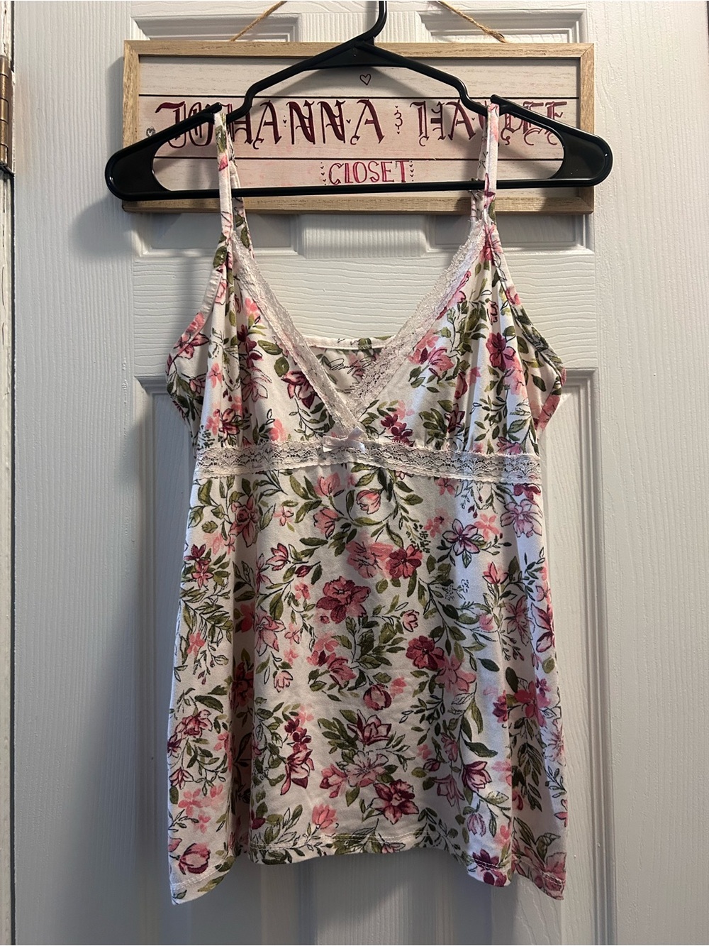 Floral Lace-Trim Cami Tank Top - Pink & Green